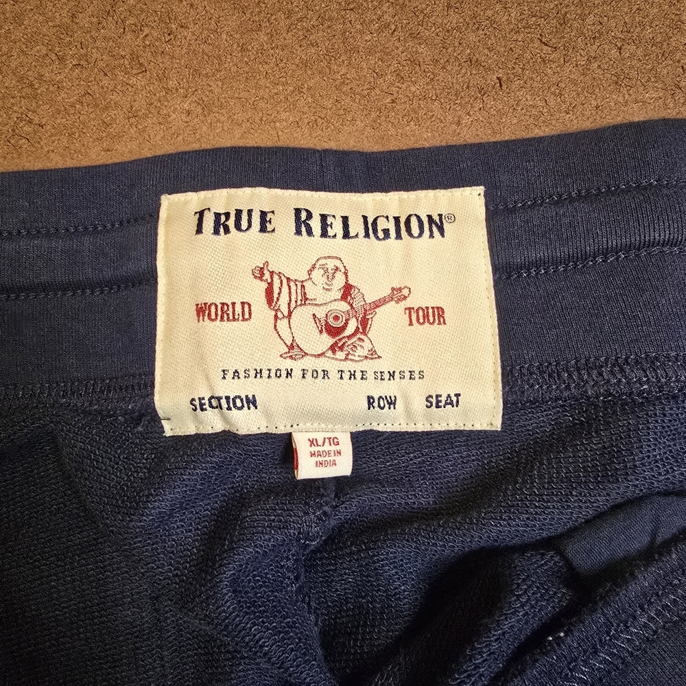 True Religion Sweat Shorts Men XL Blue Fleece Elastic Waist Drawstring Lounge - Picture 7 of 9